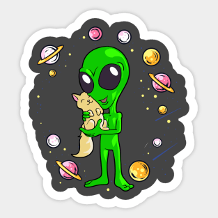 Alien and Cat Lover Galaxy Space Funny Alien Humor Cute Cat Sticker